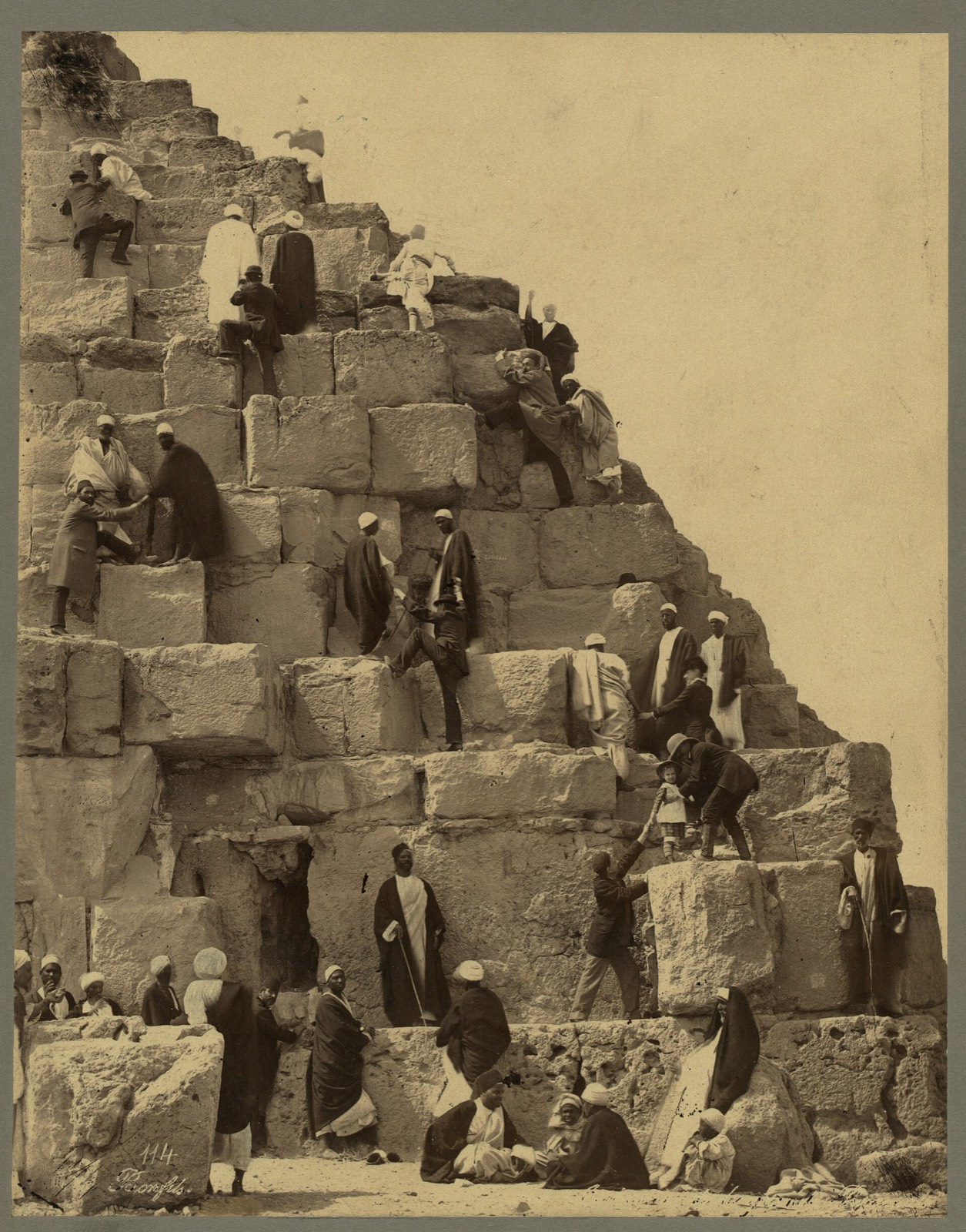 Visitors at the base of the Great Pyramid