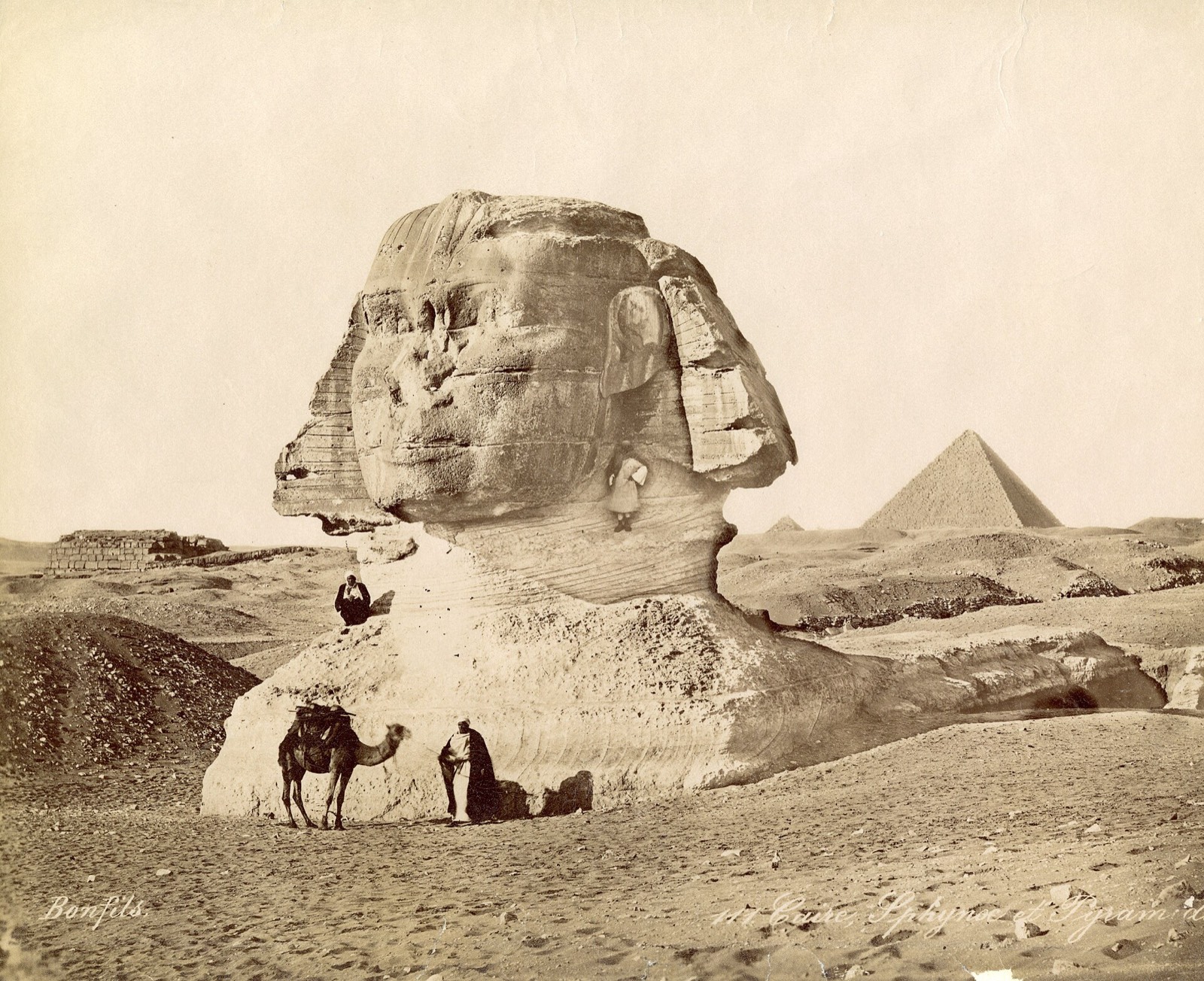 The Sphinx buried to the shoulders, photographed by Félix Bonfils in the nineteenth century. This was its normal condition for most of its existence.