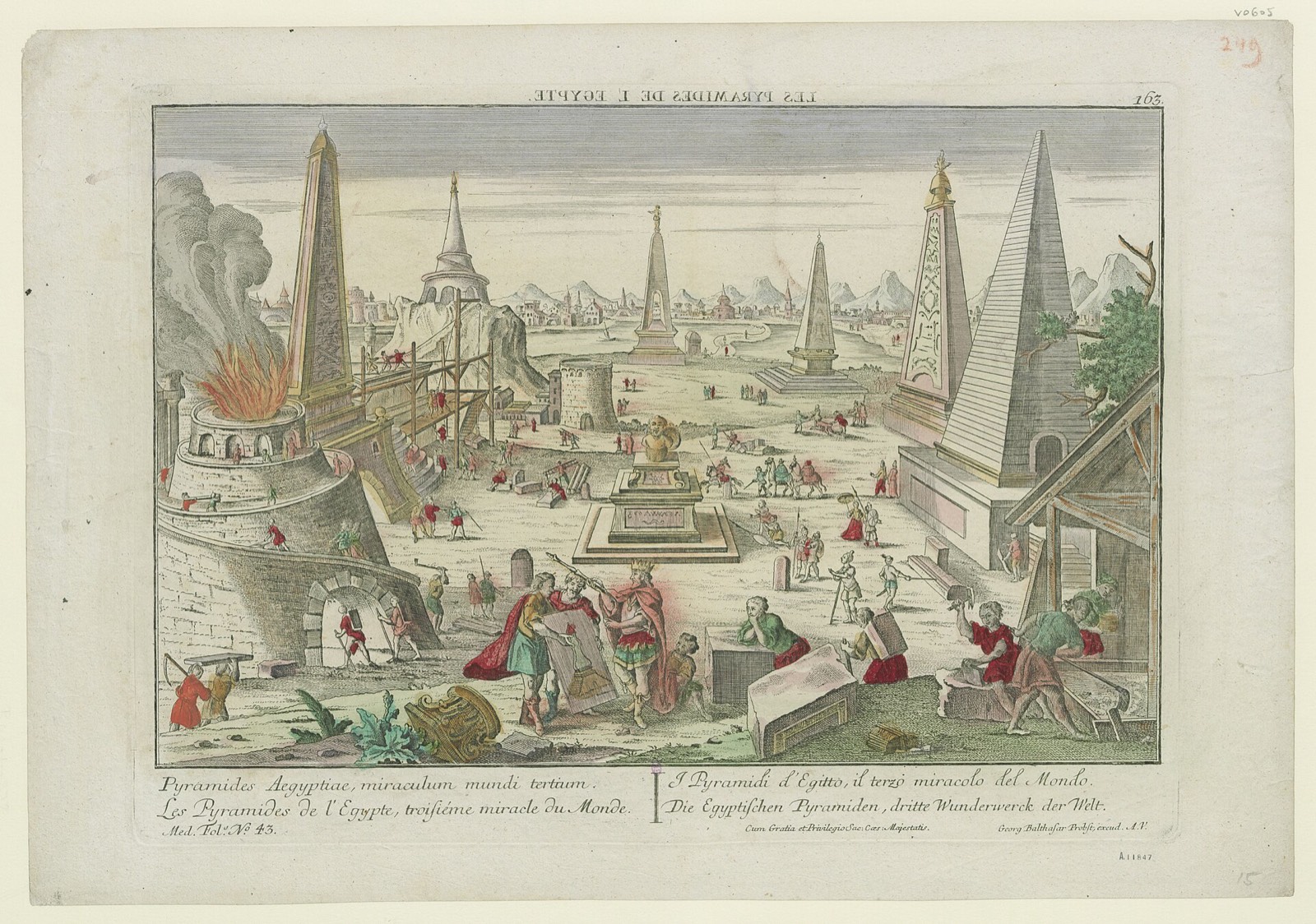 A European engraver's version of the pyramids, printed around 1770 by someone who had not been there. Before the Napoleonic survey, this was roughly the state of Western knowledge.