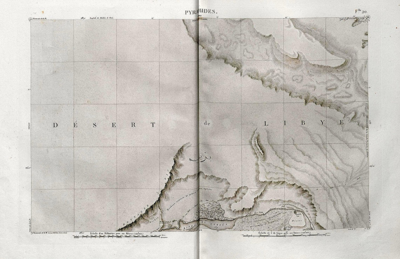 An atlas sheet from the Description de l'Égypte showing the pyramid fields along the west bank — the first accurate mapping of their distribution.